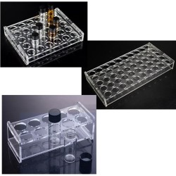 Acrylic Sample Bottle Racks – Multiple Sizes for 3 mL to 60 mL Bottles (10 / 30 / 50 Hole Options)
